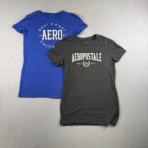 Aeropostale Women's T-Shirt Lot Size Small S Classic Crew Graphic Tees Blue Gray